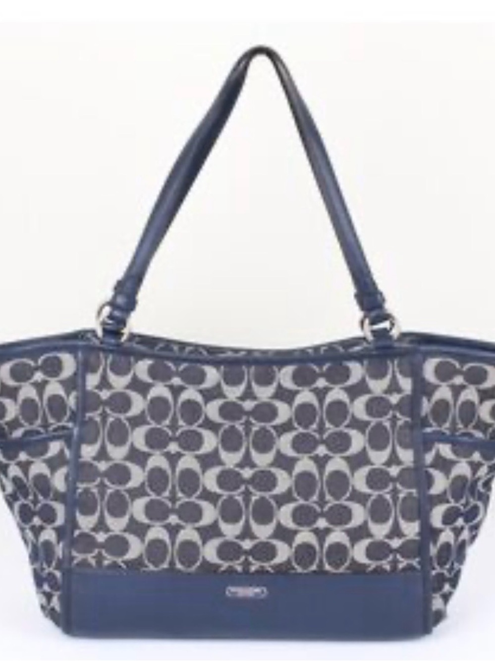 Coach Navy Signature Canvas Tote with Leather Trim